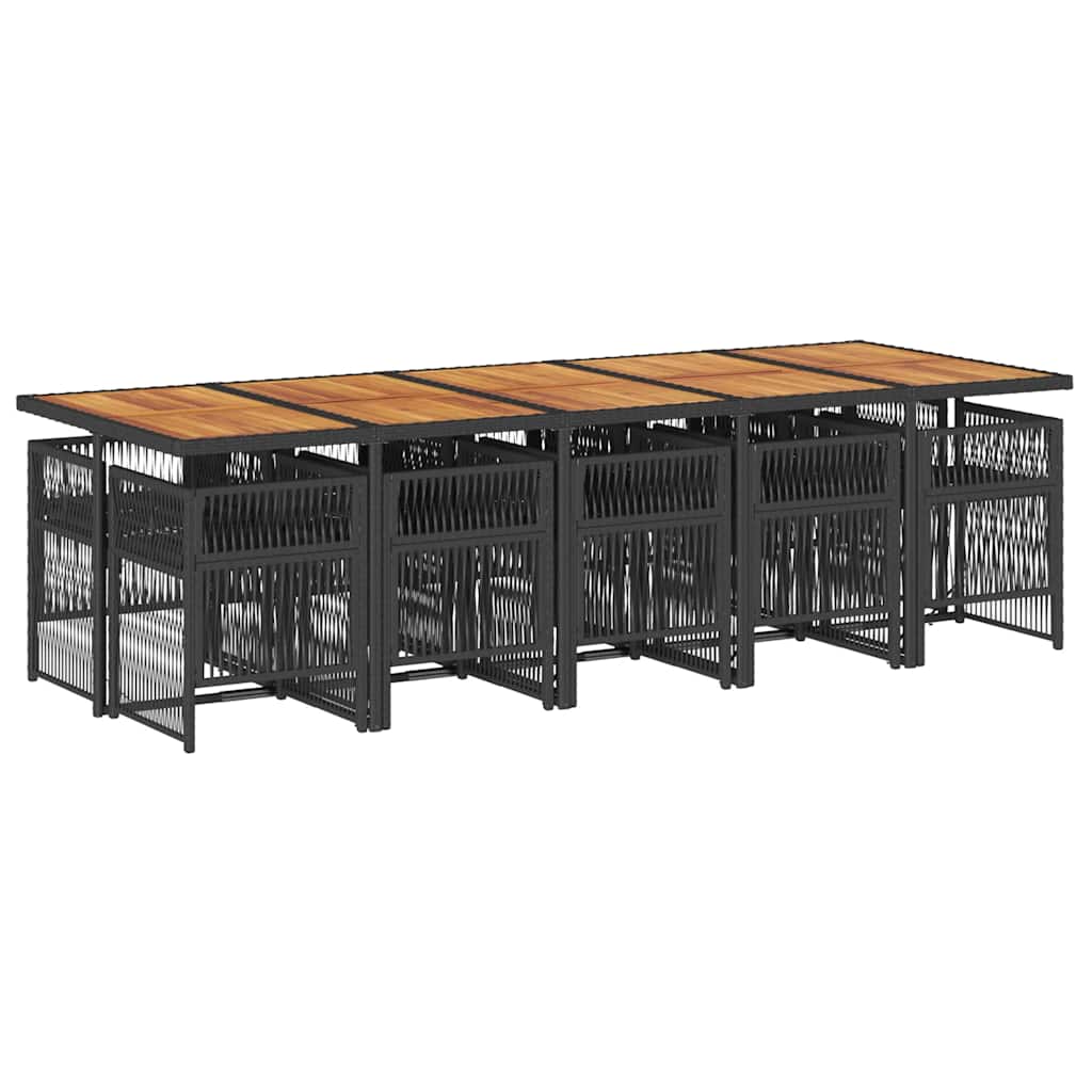 Σετ Τραπεζαρίας Κήπου 11 τεμ Μαύρο από Συνθ. Ρατάν με Μαξιλάρια