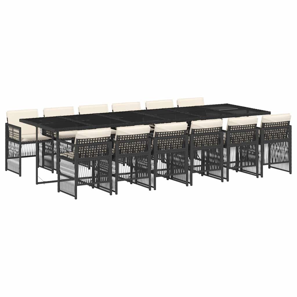 Σετ Τραπεζαρίας Κήπου 13τεμ. Μαύρο από Συνθ. Ρατάν με Μαξιλάρια