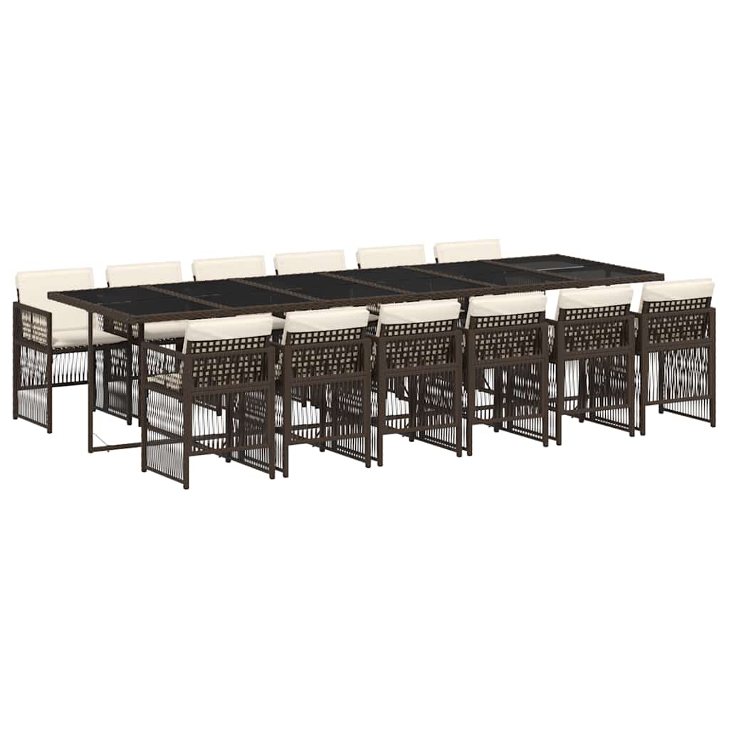 Σετ Τραπεζαρίας Κήπου 13 τεμ. Καφέ από Συνθ. Ρατάν με Μαξιλάρια