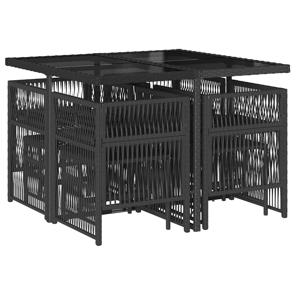 Σετ Τραπεζαρίας Κήπου 9 τεμ Μαύρο από Συνθ. Ρατάν με Μαξιλάρια