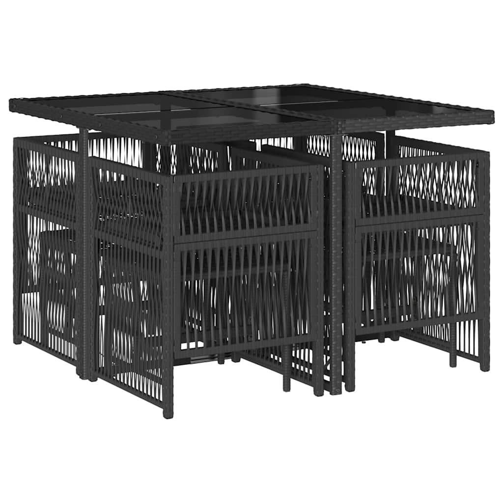 Σετ Τραπεζαρίας Κήπου 9 τεμ Μαύρο από Συνθ. Ρατάν με Μαξιλάρια