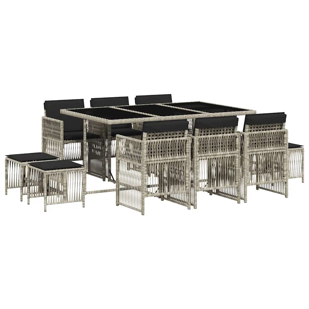 Σετ Τραπεζαρίας Κήπου 11 τεμ. Αν. Γκρι Συνθ. Ρατάν με Μαξιλάρια