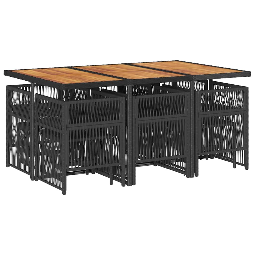 Σετ Τραπεζαρίας Κήπου 11 τεμ Μαύρο από Συνθ. Ρατάν με Μαξιλάρια