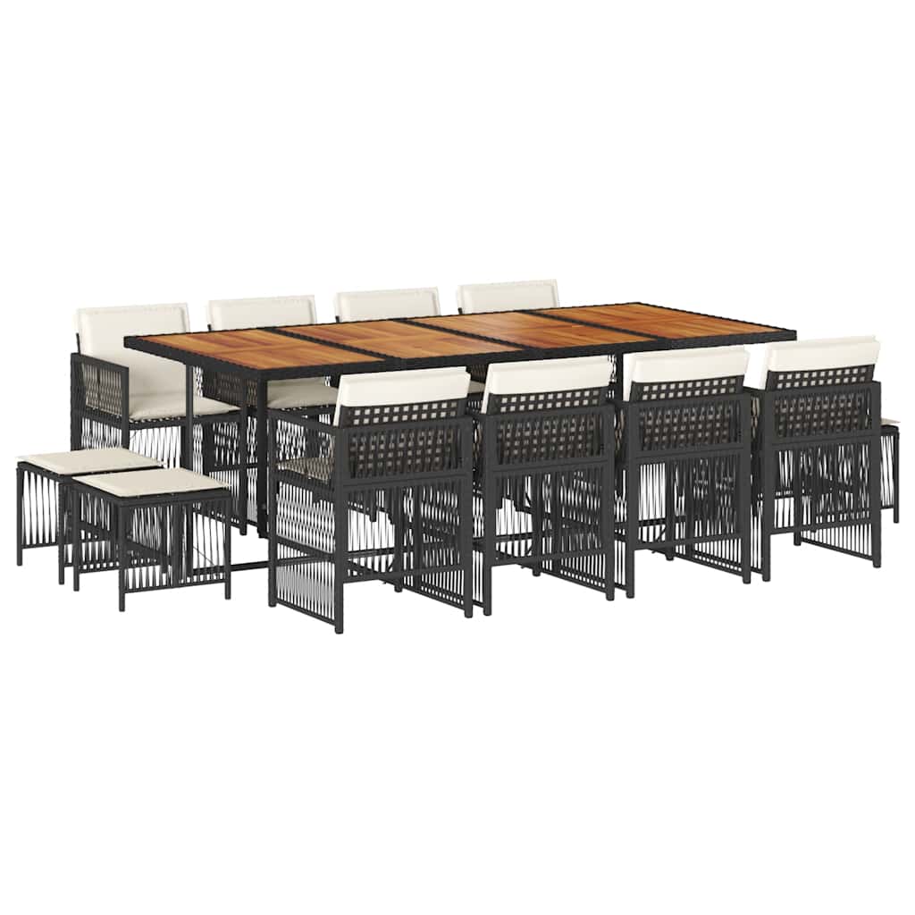 Σετ Τραπεζαρίας Κήπου 13τεμ. Μαύρο από Συνθ. Ρατάν με Μαξιλάρια