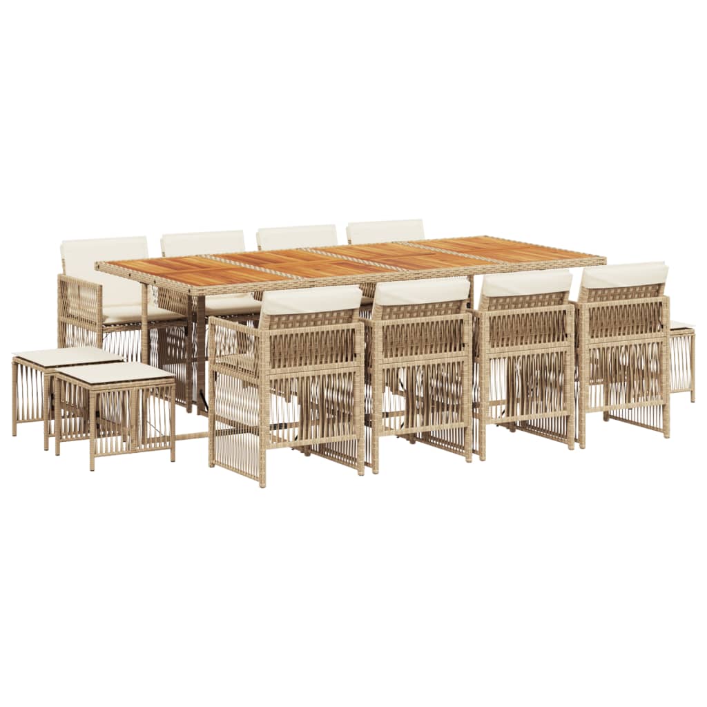 Σετ Τραπεζαρίας Κήπου 13 τεμ. Μπεζ Συνθ. Ρατάν με Μαξιλάρια - Pakobazaar