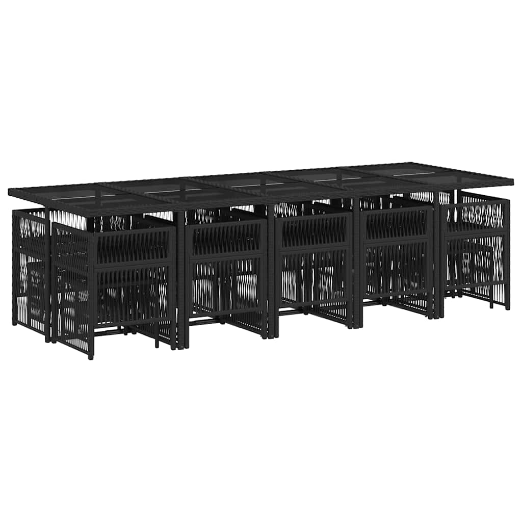 Σετ Τραπεζαρίας Κήπου 15 τεμ Μαύρο από Συνθ. Ρατάν με Μαξιλάρια