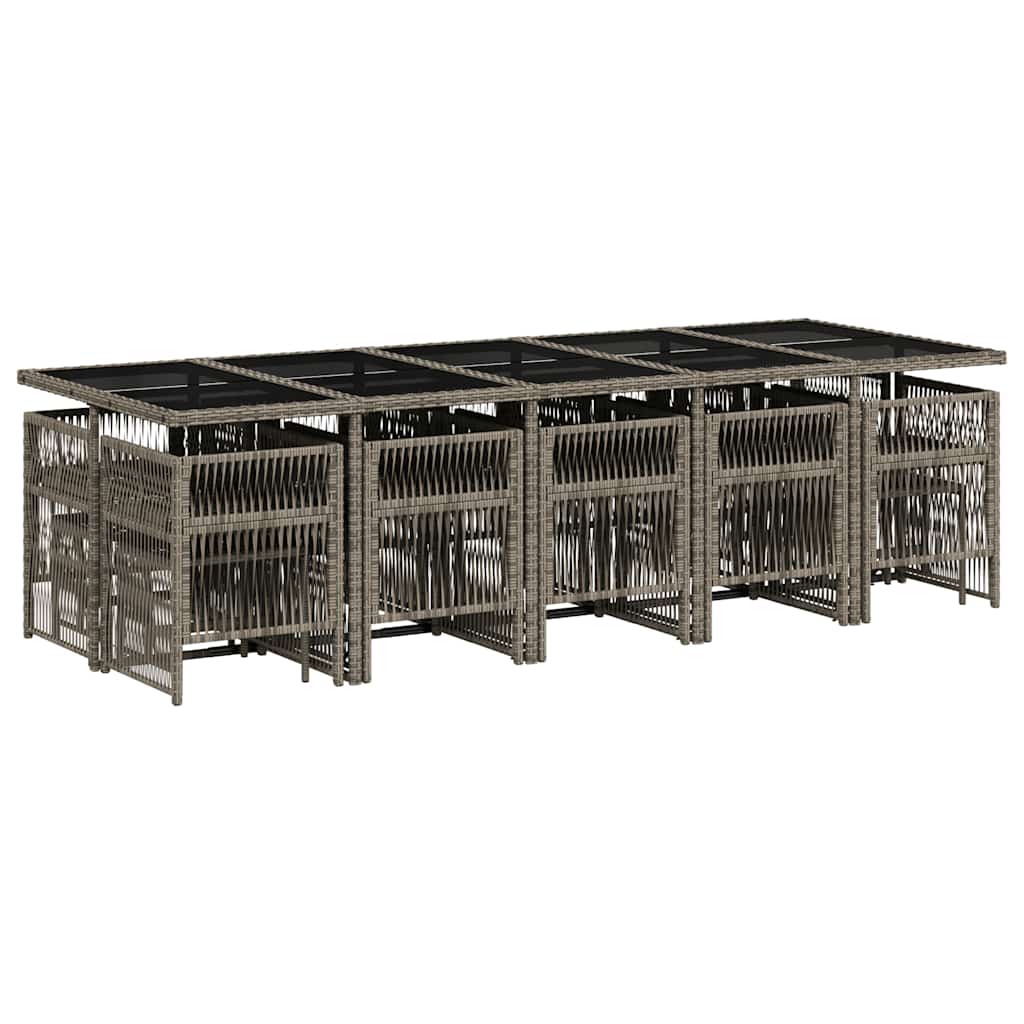 Σετ Τραπεζαρίας Κήπου 15 τεμ. Γκρι Συνθετικό Ρατάν με Μαξιλάρια