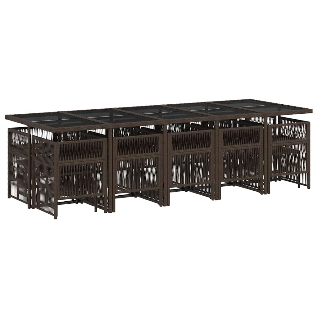 Σετ Τραπεζαρίας Κήπου 15 τεμ Καφέ από Συνθ. Ρατάν με Μαξιλάρια