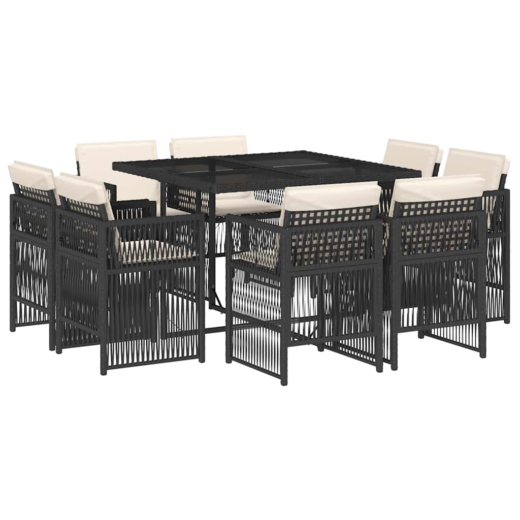 Σετ Τραπεζαρίας Κήπου 9 τεμ Μαύρο από Συνθ. Ρατάν με Μαξιλάρια