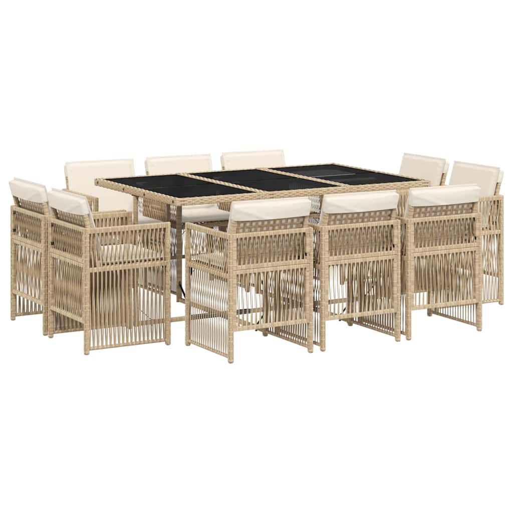 Σετ Τραπεζαρίας Κήπου 11 τεμ. Μπεζ Συνθετικό Ρατάν με Μαξιλάρια