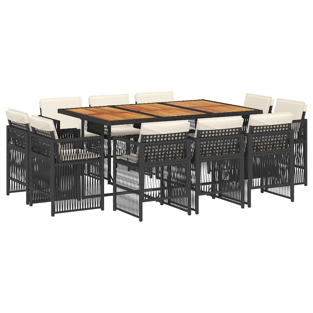 Σετ Τραπεζαρίας Κήπου 11 τεμ Μαύρο από Συνθ. Ρατάν με Μαξιλάρια