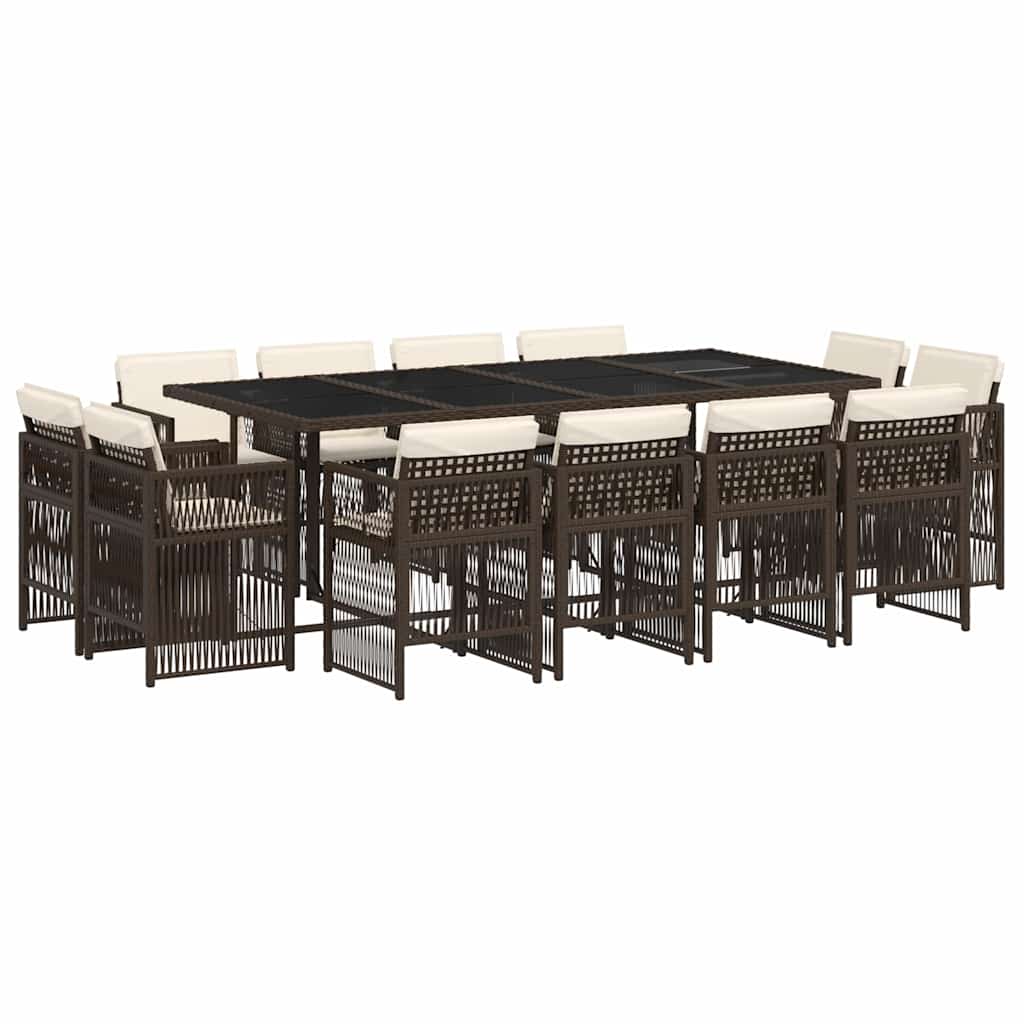 Σετ Τραπεζαρίας Κήπου 13 τεμ. Καφέ από Συνθ. Ρατάν με Μαξιλάρια