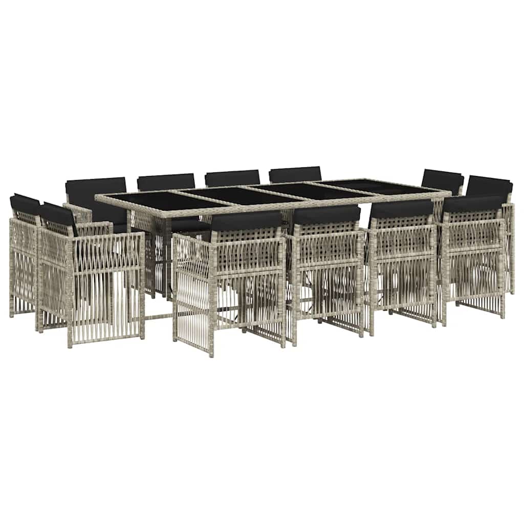 Τραπεζαρία Κήπου 13 Τεμαχίων Γκρι Συνθετικό Ρατάν με Μαξιλάρια