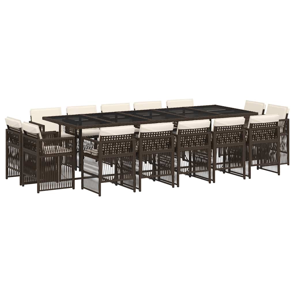 Σετ Τραπεζαρίας Κήπου 15 τεμ Καφέ από Συνθ. Ρατάν με Μαξιλάρια