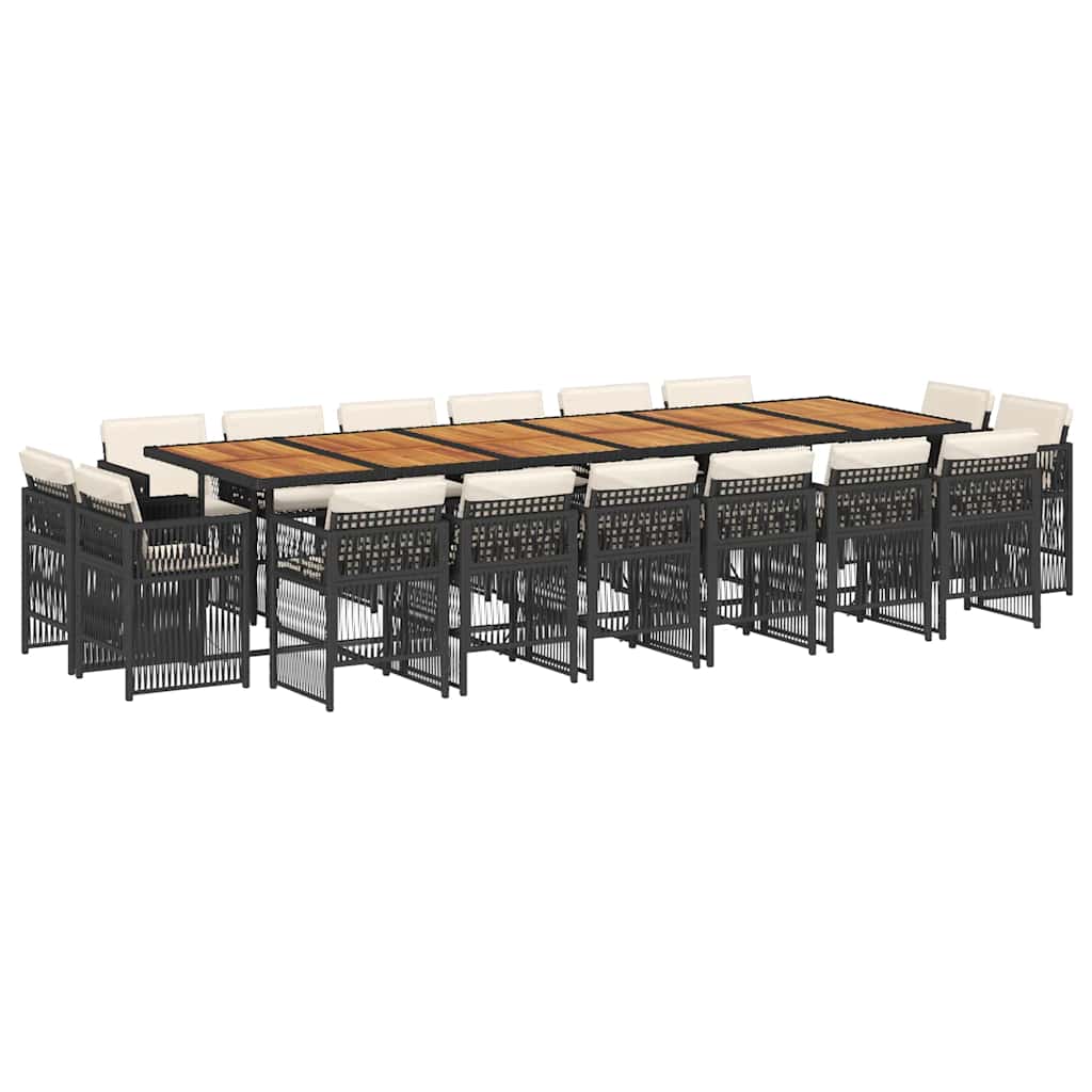 Σετ Τραπεζαρίας Κήπου 17 τεμ Μαύρο από Συνθ. Ρατάν με Μαξιλάρια