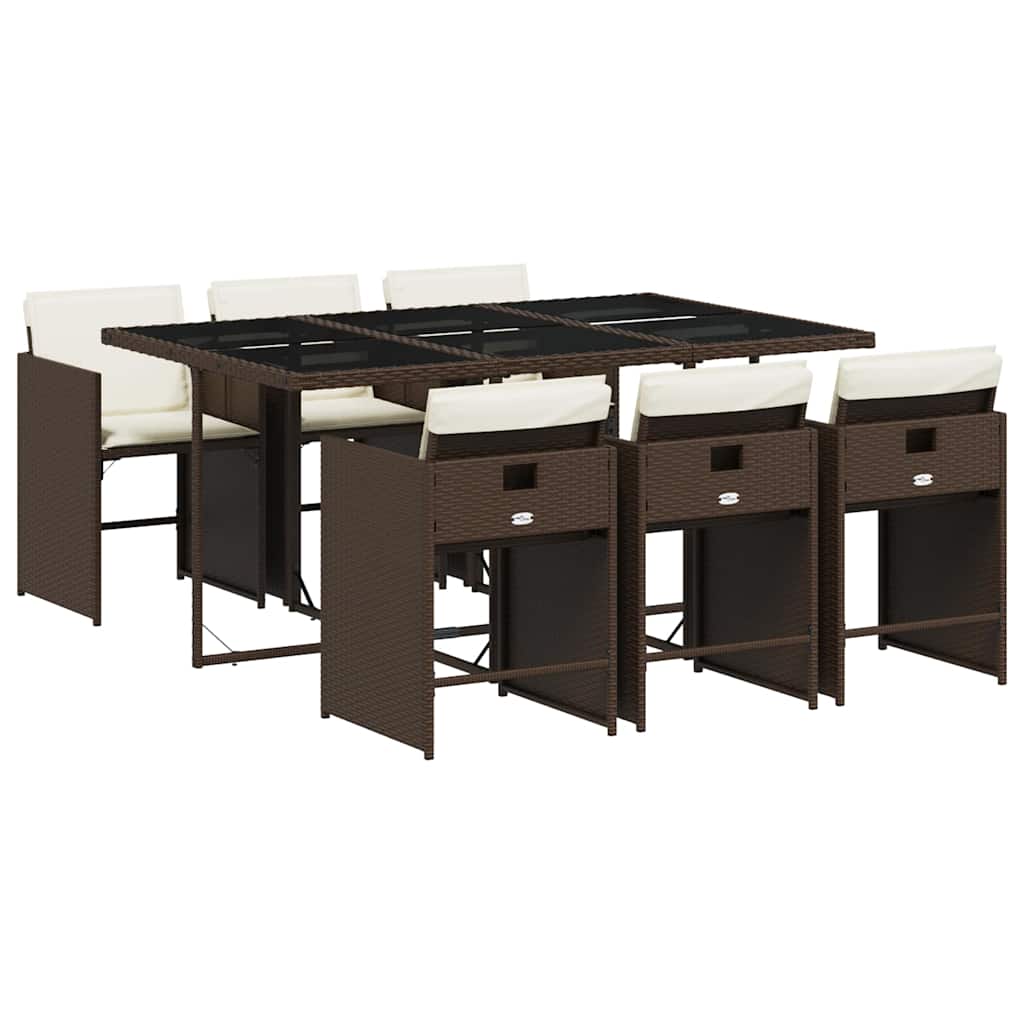 Σετ Τραπεζαρίας Κήπου 7 τεμ. Καφέ Συνθετικό Ρατάν με Μαξιλάρια