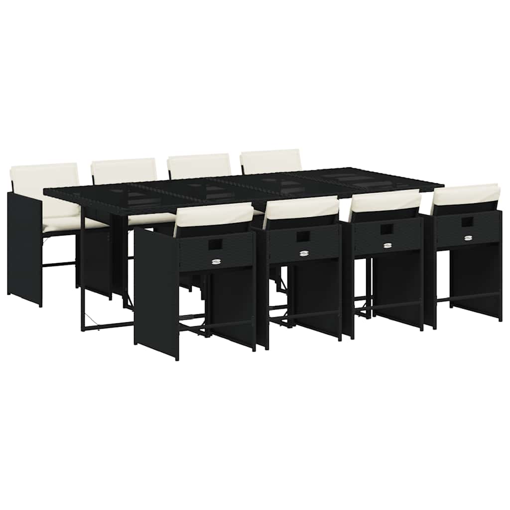 Σετ Τραπεζαρίας Κήπου 9 τεμ Μαύρο από Συνθ. Ρατάν με Μαξιλάρια