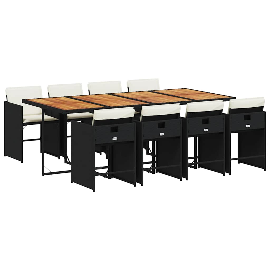 Σετ Τραπεζαρίας Κήπου 9 τεμ Μαύρο από Συνθ. Ρατάν με Μαξιλάρια