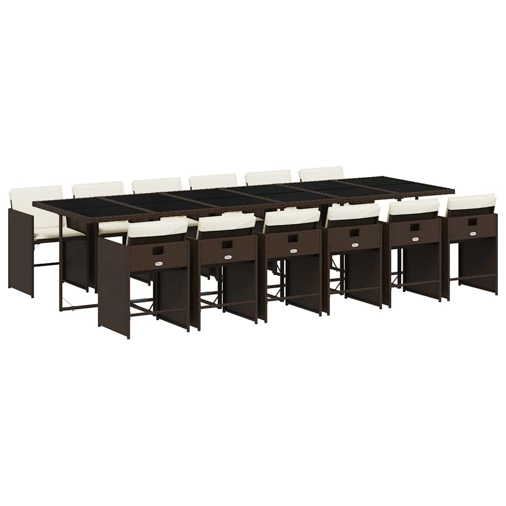 Σετ Τραπεζαρίας Κήπου 13 τεμ. Καφέ από Συνθ. Ρατάν με Μαξιλάρια