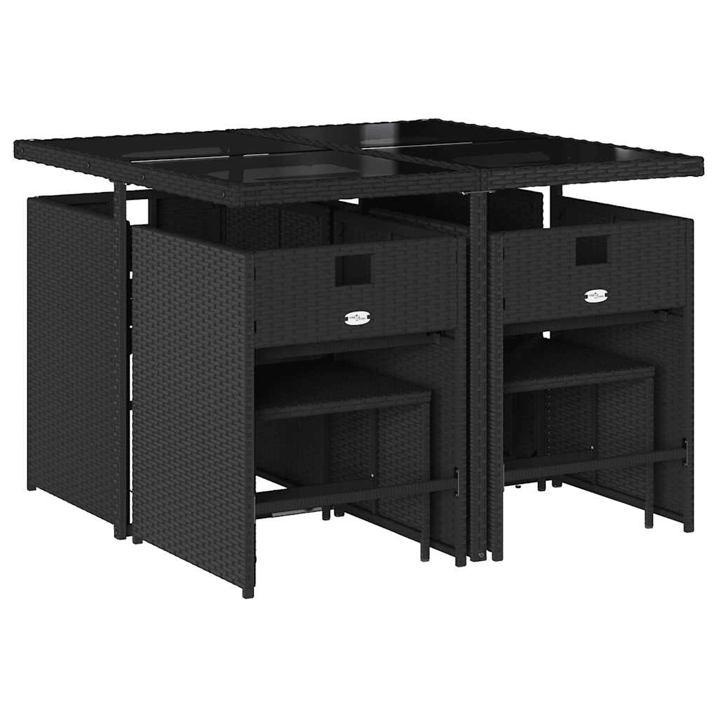 Σετ Τραπεζαρίας Κήπου 9 τεμ Μαύρο από Συνθ. Ρατάν με Μαξιλάρια