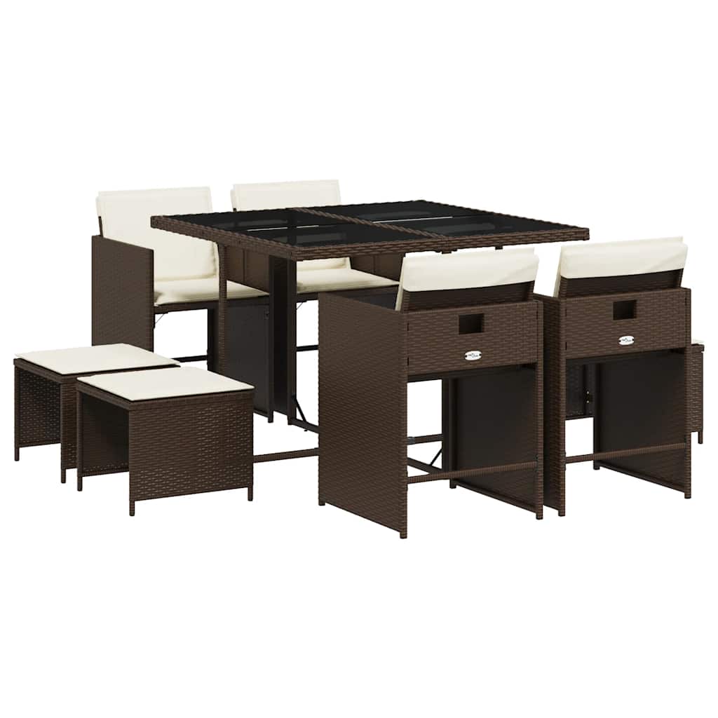 Σετ Τραπεζαρίας Κήπου 9 τεμ. Καφέ Συνθετικό Ρατάν με Μαξιλάρια