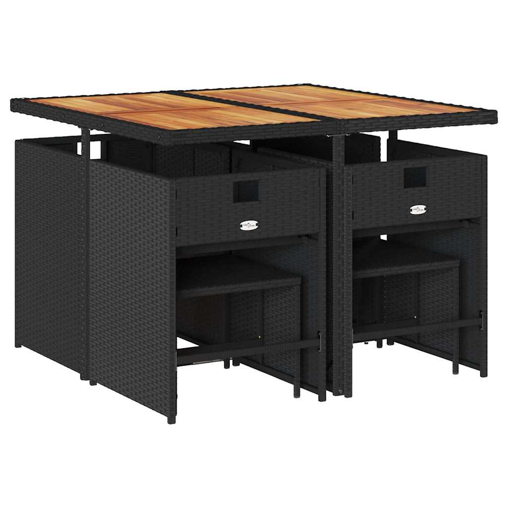 Σετ Τραπεζαρίας Κήπου 9 τεμ Μαύρο από Συνθ. Ρατάν με Μαξιλάρια