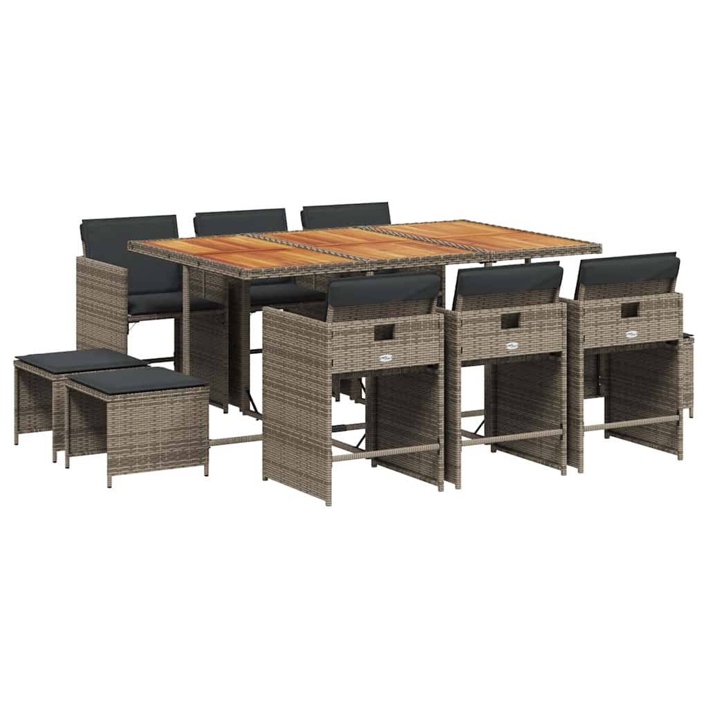 Σετ Τραπεζαρίας Κήπου 11 Τεμαχίων Γκρι Συνθ. Ρατάν με Μαξιλάρια