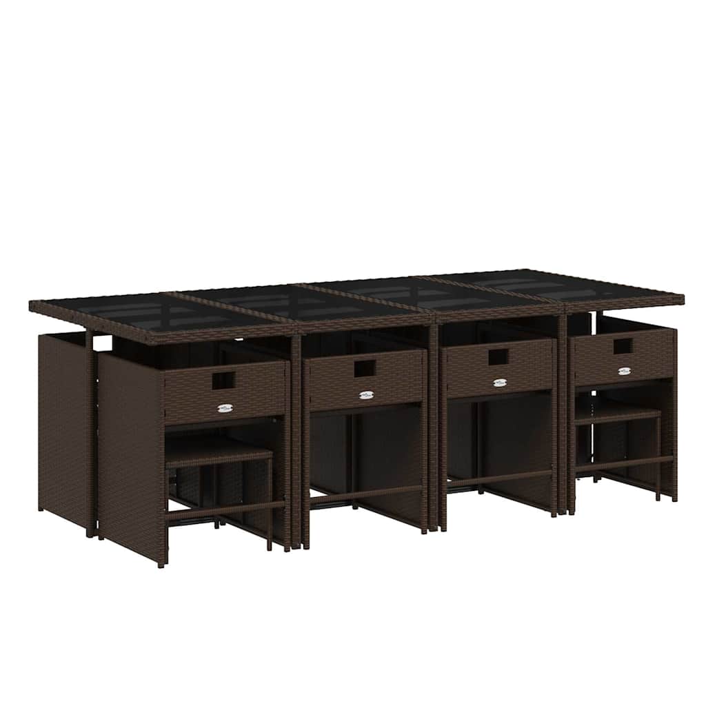 Σετ Τραπεζαρίας Κήπου 13 τεμ. Καφέ από Συνθ. Ρατάν με Μαξιλάρια