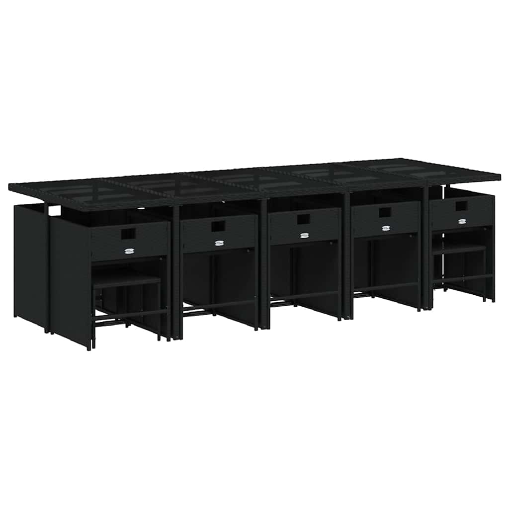 Σετ Τραπεζαρίας Κήπου 15 τεμ Μαύρο από Συνθ. Ρατάν με Μαξιλάρια