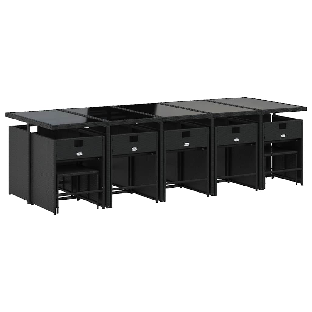 Σετ Τραπεζαρίας Κήπου 15 τεμ Μαύρο από Συνθ. Ρατάν με Μαξιλάρια