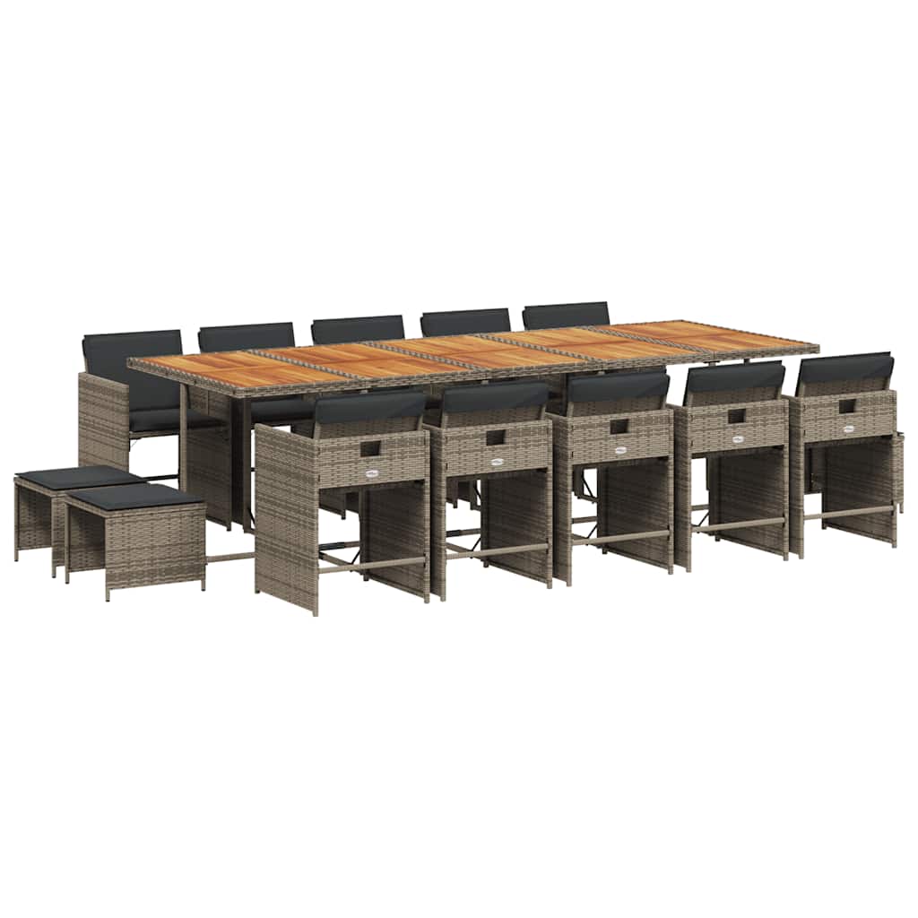 Σετ Τραπεζαρίας Κήπου 15 τεμ. Γκρι Συνθετικό Ρατάν με Μαξιλάρια