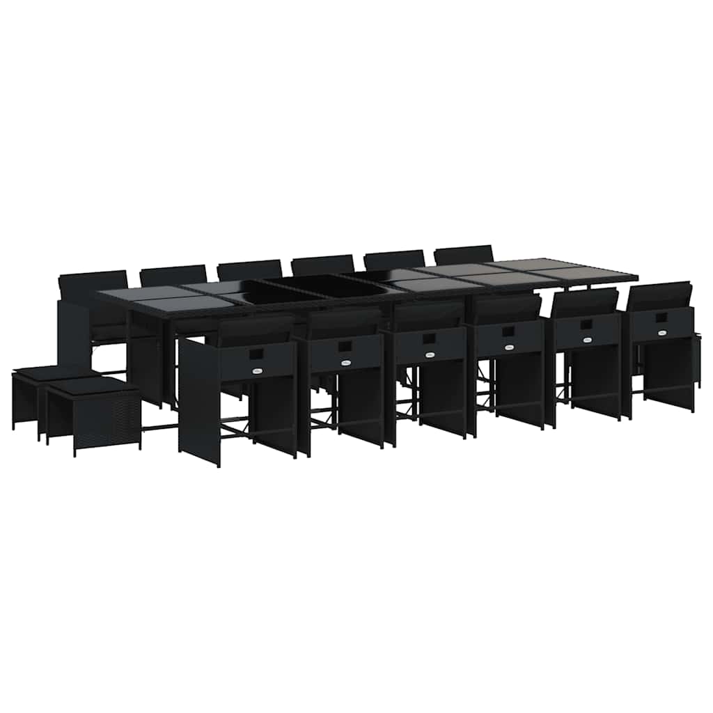 Σετ Τραπεζαρίας Κήπου 17 τεμ Μαύρο από Συνθ. Ρατάν με Μαξιλάρια