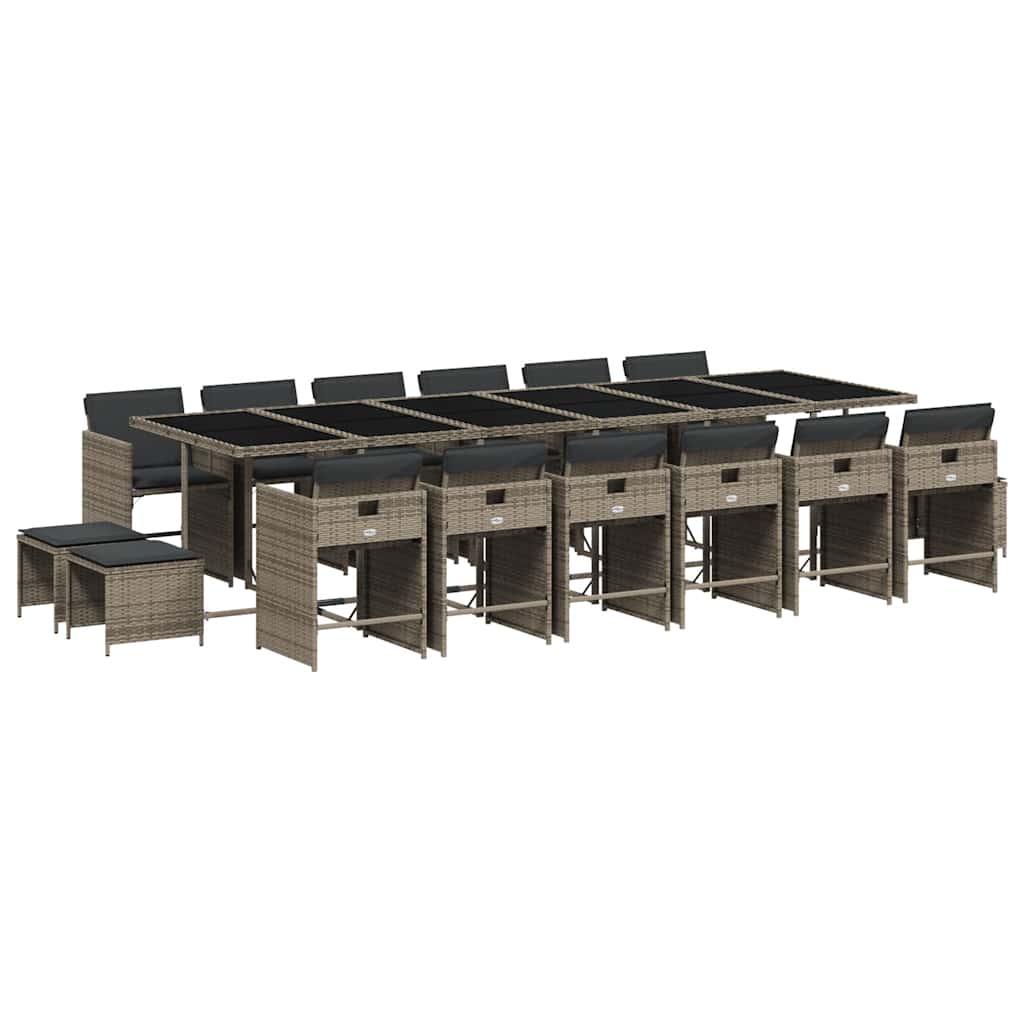 Σετ Τραπεζαρίας Κήπου 17 τεμ. Γκρι από Συνθ. Ρατάν με Μαξιλάρια