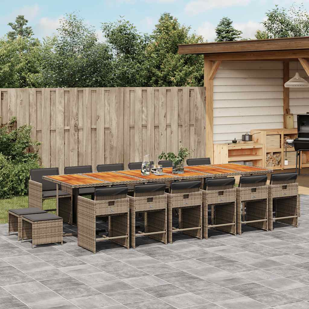 Σετ Τραπεζαρίας Κήπου 17 τεμ. Γκρι από Συνθ. Ρατάν με Μαξιλάρια