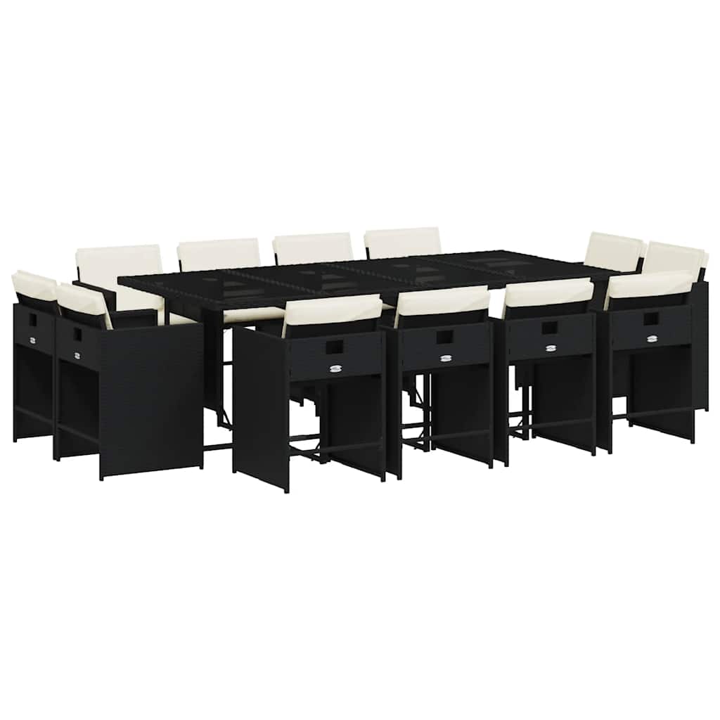 Σετ Τραπεζαρίας Κήπου 13τεμ. Μαύρο από Συνθ. Ρατάν με Μαξιλάρια