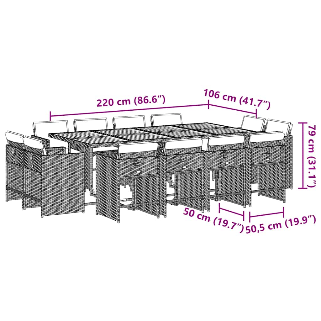 Τραπεζαρία Κήπου 13 Τεμαχίων Γκρι Συνθετικό Ρατάν με Μαξιλάρια