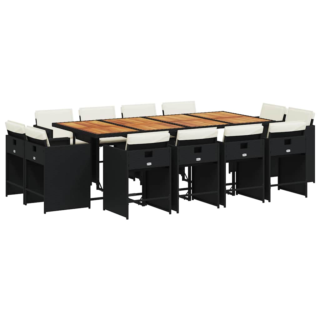 Σετ Τραπεζαρίας Κήπου 13τεμ. Μαύρο από Συνθ. Ρατάν με Μαξιλάρια - Pakobazaar