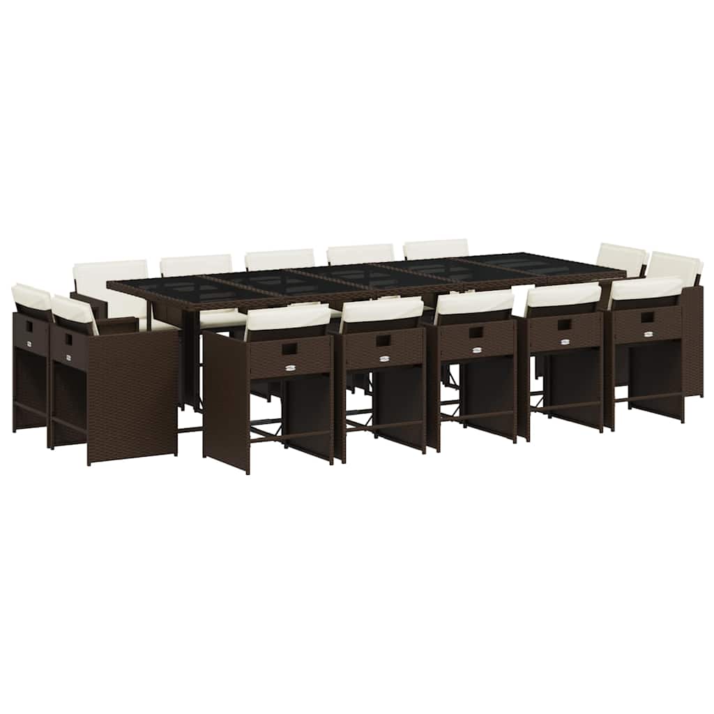 Σετ Τραπεζαρίας Κήπου 15 τεμ Καφέ από Συνθ. Ρατάν με Μαξιλάρια