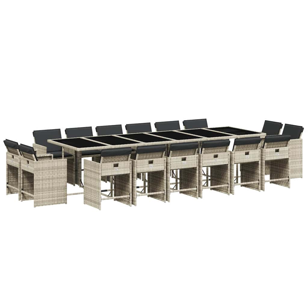 Σετ Τραπεζαρίας Κήπου 17 τεμ. Αν. Γκρι Συνθ. Ρατάν με Μαξιλάρια