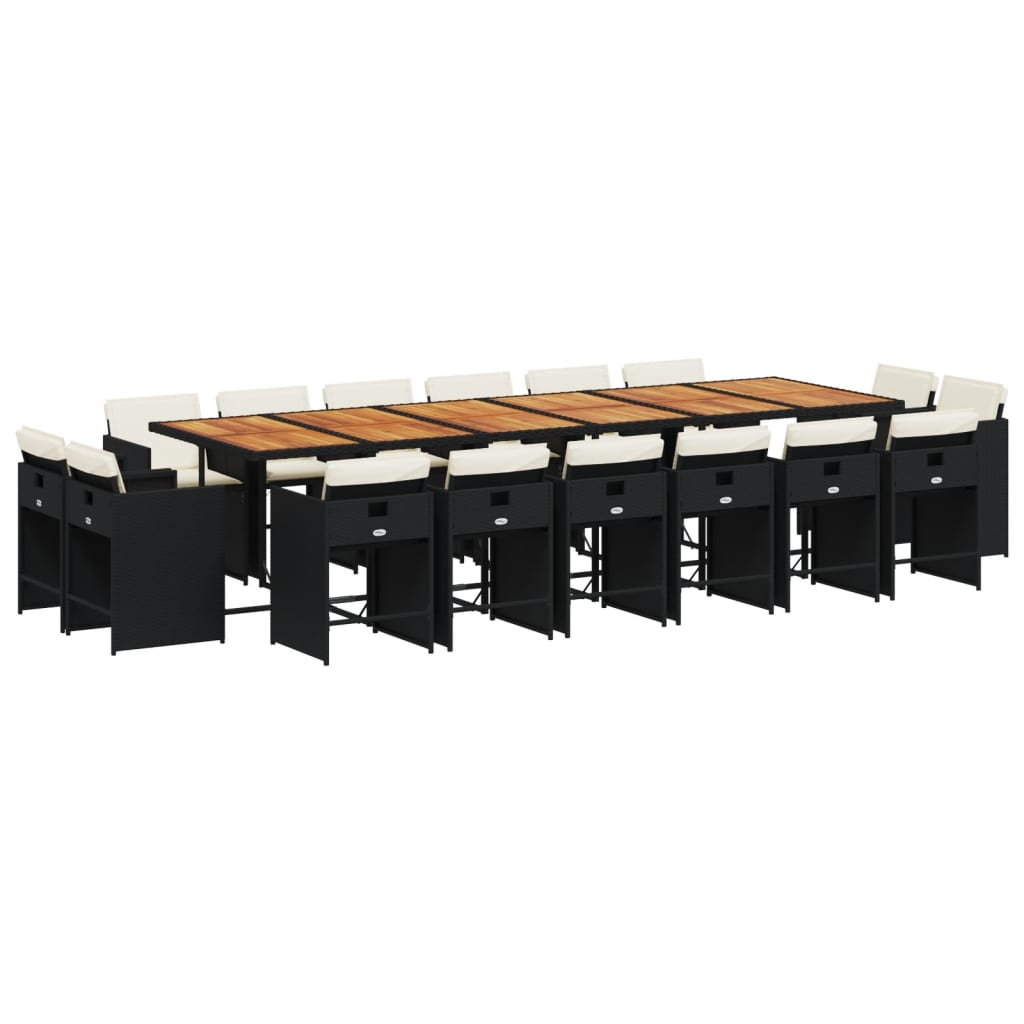 Σετ Τραπεζαρίας Κήπου 17 τεμ Μαύρο από Συνθ. Ρατάν με Μαξιλάρια - Pakobazaar