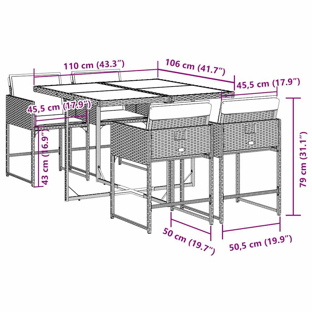 Σετ Τραπεζαρίας Κήπου 5 τεμ. Γκρι Συνθ. Ρατάν με Μαξιλάρια