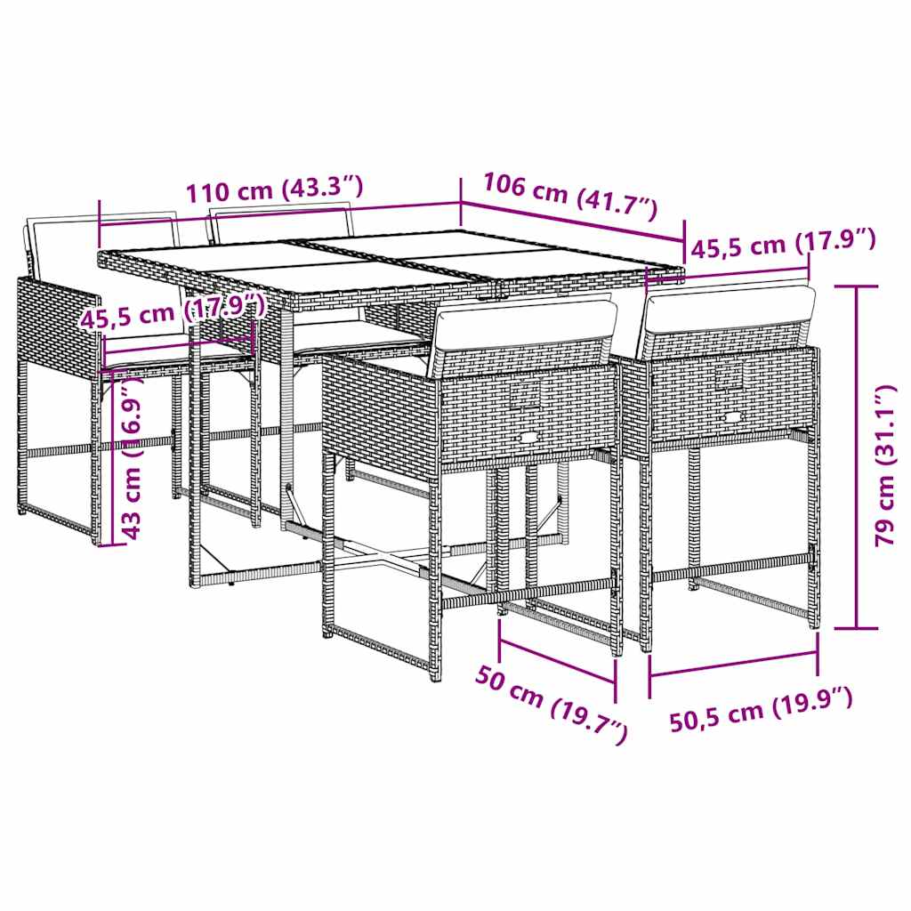 Σετ Τραπεζαρίας Κήπου 5 τεμ. Γκρι Συνθ. Ρατάν με Μαξιλάρια