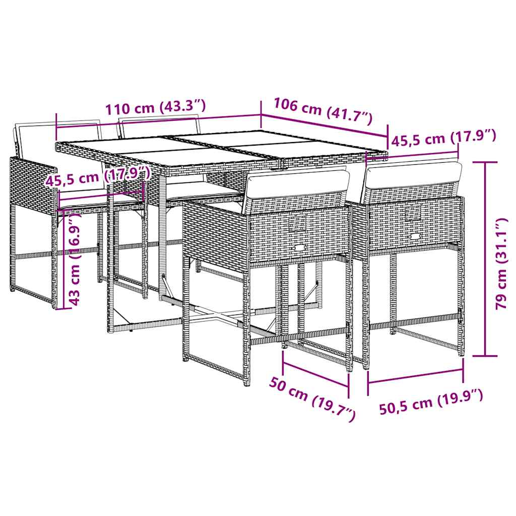 Σετ Τραπεζαρίας Κήπου 5 Τεμαχίων Μαύρο Συνθ. Ρατάν με Μαξιλάρια