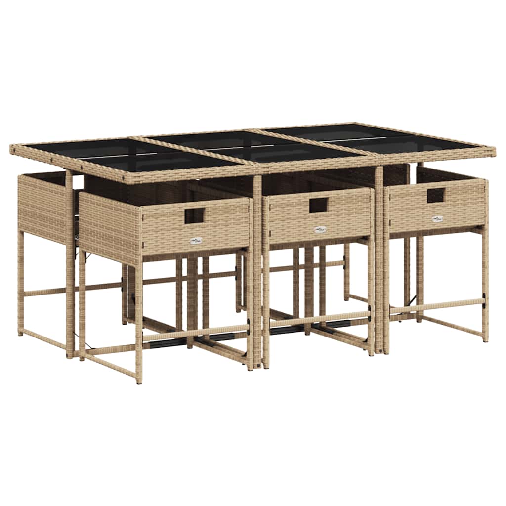 Σετ Τραπεζαρίας Κήπου 7 τεμ. Μικτό Μπεζ Συνθ. Ρατάν & Μαξιλάρια - Pakobazaar