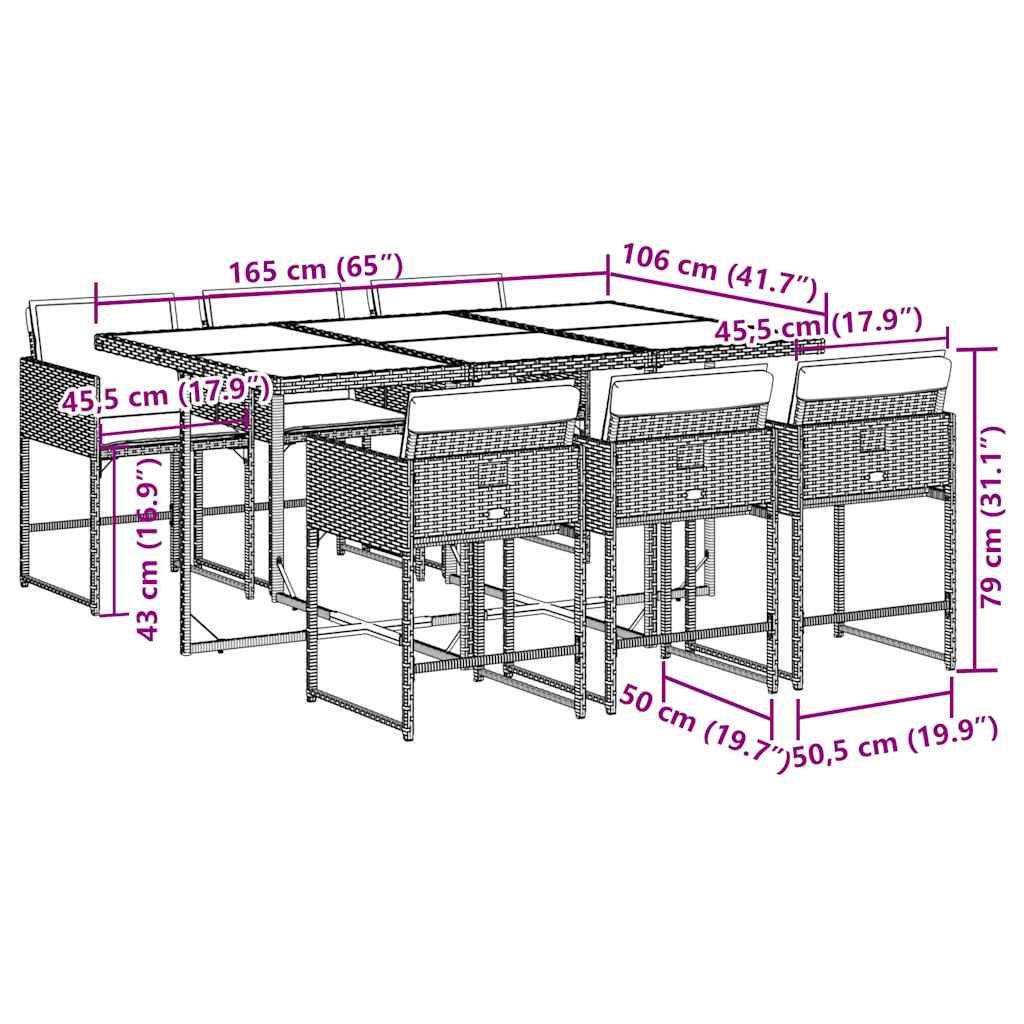 Σετ Τραπεζαρίας Κήπου 7 τεμ. Γκρι Συνθ. Ρατάν με Μαξιλάρια