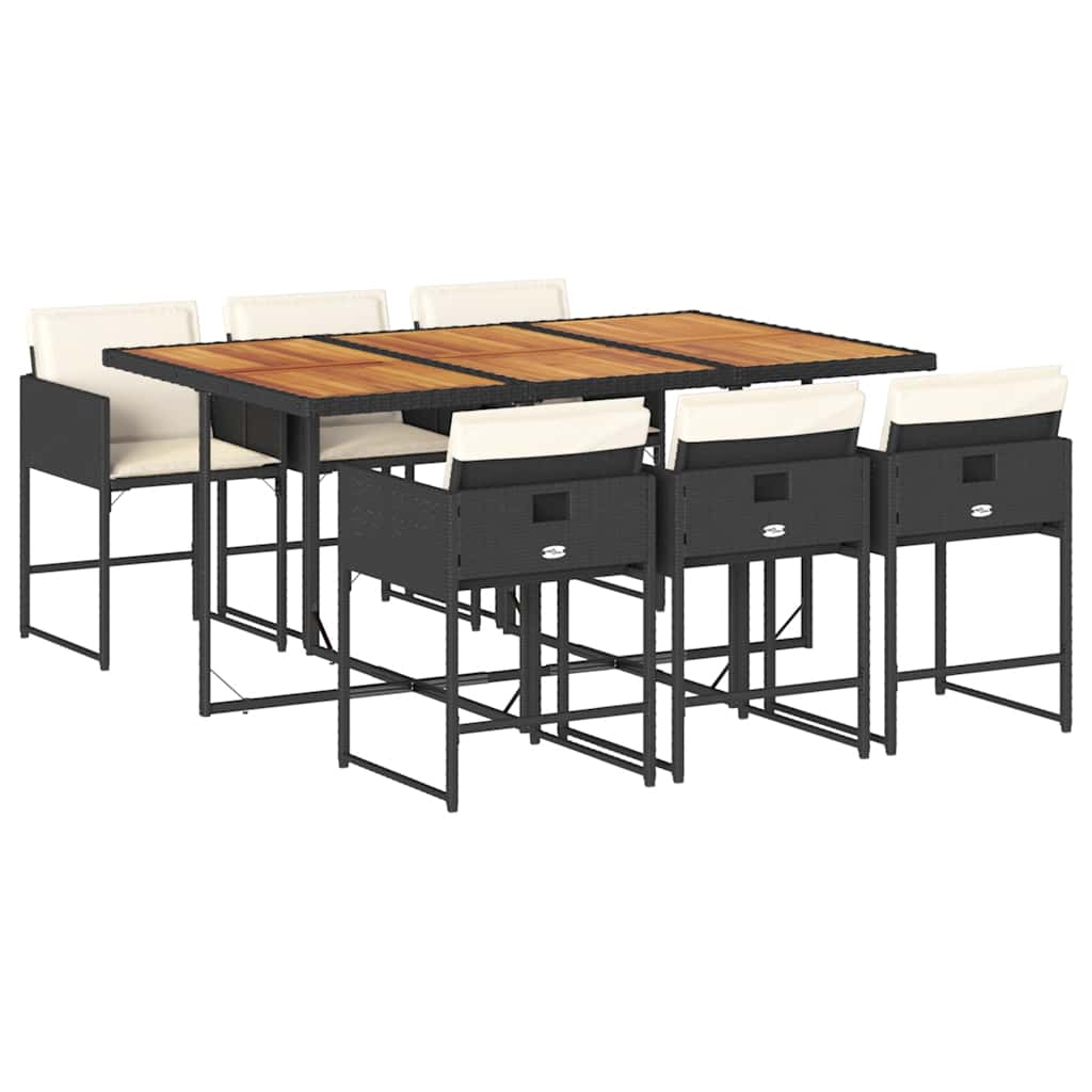 Σετ Τραπεζαρίας Κήπου 7 Τεμ. Μαύρο Συνθετικό Ρατάν με Μαξιλάρια