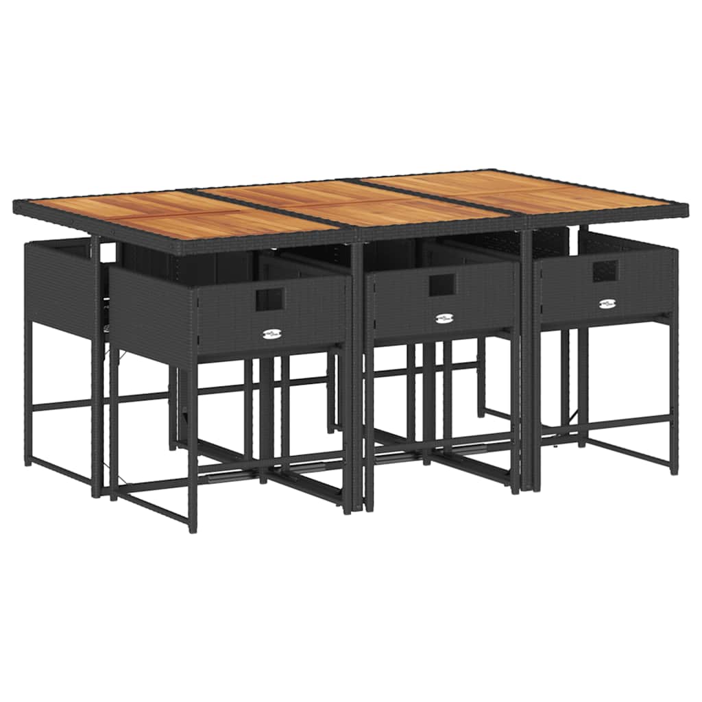 Σετ Τραπεζαρίας Κήπου 7 Τεμ. Μαύρο Συνθετικό Ρατάν με Μαξιλάρια