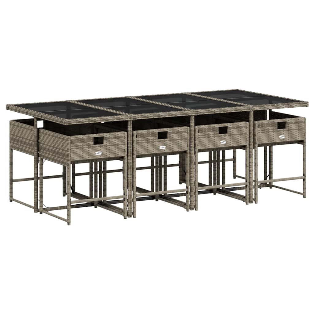 Σετ Τραπεζαρίας Κήπου 9 τεμ. Γκρι Συνθ. Ρατάν με Μαξιλάρια