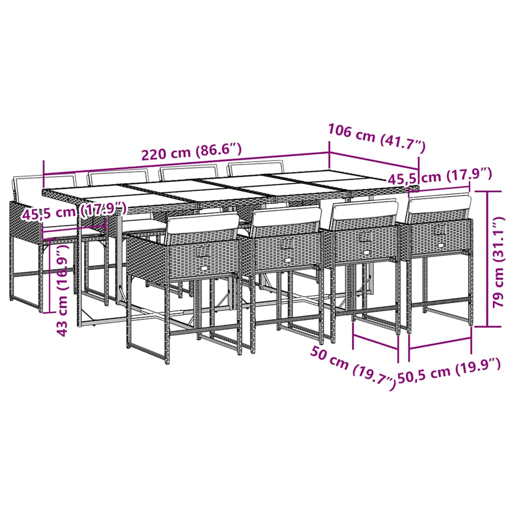 Σετ Τραπεζαρίας Κήπου 9 τεμ Μαύρο από Συνθ. Ρατάν με Μαξιλάρια