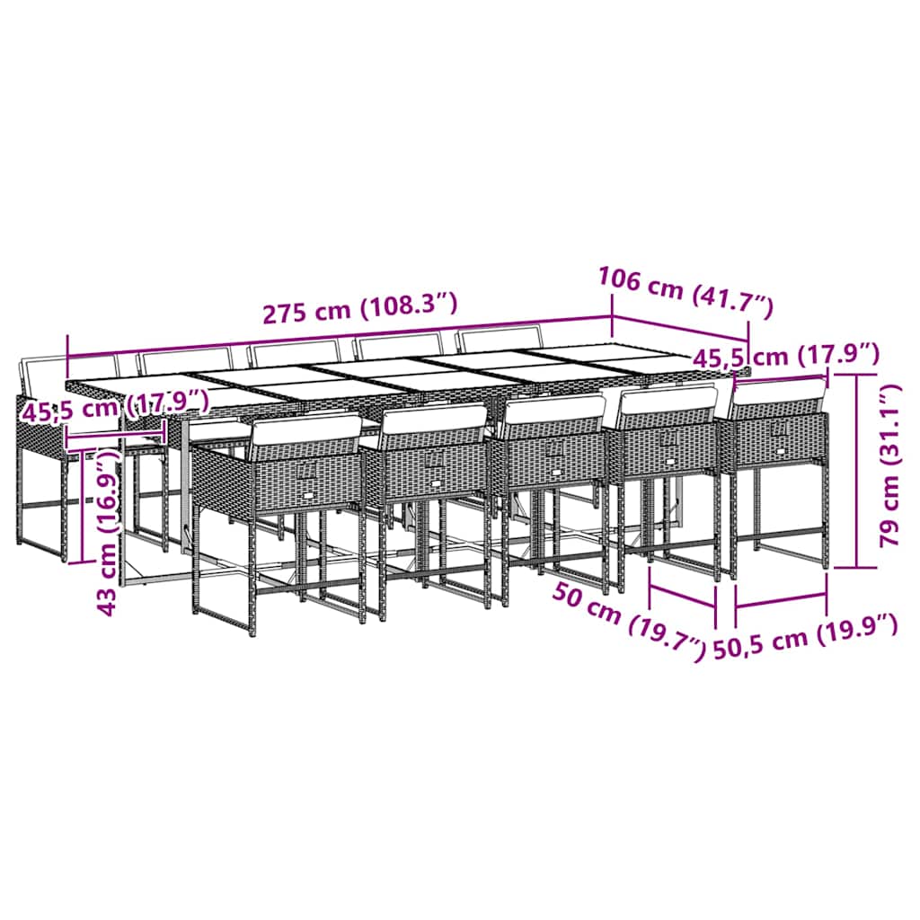 Σετ Τραπεζαρίας Κήπου 11 τεμ Μαύρο από Συνθ. Ρατάν με Μαξιλάρια